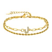 201 Stainless Steel 18K Gold Plated IG Style Inlay Letter Zircon Bracelets sku image 12