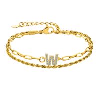 201 Stainless Steel 18K Gold Plated IG Style Inlay Letter Zircon Bracelets sku image 23
