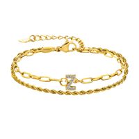 201 Stainless Steel 18K Gold Plated IG Style Inlay Letter Zircon Bracelets sku image 26