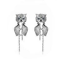 1 Pair IG Style Cool Style Owl Carving Copper Tassel Palladium-Plated White K Drop Earrings sku image 1