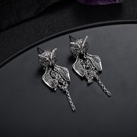 1 Pair IG Style Cool Style Owl Carving Copper Tassel Palladium-Plated White K Drop Earrings main image 3