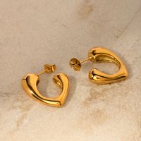 1 Pair Vintage Style Simple Style Classic Style Heart Shape Stainless Steel 18K Gold Plated Ear Studs main image 4