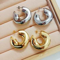 1 Pair IG Style Simple Style C Shape Plating Stainless Steel 18K Gold Plated Ear Studs main image 1