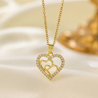 304 Stainless Steel 18K Gold Plated Elegant Simple Style Inlay Heart Shape Artificial Rhinestones Pendant Necklace main image 3
