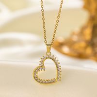 304 Stainless Steel 18K Gold Plated Elegant Simple Style Inlay Heart Shape Artificial Rhinestones Pendant Necklace main image 5