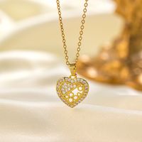 304 Stainless Steel 18K Gold Plated Elegant Simple Style Inlay Heart Shape Artificial Rhinestones Pendant Necklace main image 6
