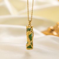 304 Stainless Steel 18K Gold Plated Casual Vintage Style Phoenix Dragon Stone Pendant Necklace main image 4