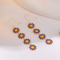 1 Pair Pastoral Daisy Copper Gold Plated Dangling Earrings main image 9