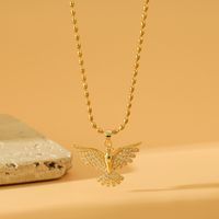 Wholesale Sweet Bird Stainless Steel Copper Inlay 18K Gold Plated Zircon Pendant Necklace main image 3