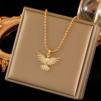 Wholesale Sweet Bird Stainless Steel Copper Inlay 18K Gold Plated Zircon Pendant Necklace main image 4