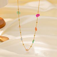 304 Stainless Steel 18K Gold Plated Pastoral Patchwork Inlay Plant Flower Artificial Gemstones Jewelry Set main image 4