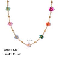 304 Stainless Steel 18K Gold Plated Pastoral Patchwork Inlay Plant Flower Artificial Gemstones Jewelry Set main image 2