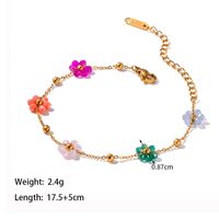 304 Stainless Steel 18K Gold Plated Pastoral Patchwork Inlay Plant Flower Artificial Gemstones Jewelry Set main image 3
