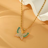 Wholesale Sweet Butterfly Stainless Steel Copper Inlay 18K Gold Plated Zircon Pendant Necklace main image 1