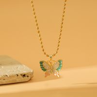 Wholesale Sweet Butterfly Stainless Steel Copper Inlay 18K Gold Plated Zircon Pendant Necklace main image 3