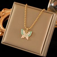 Wholesale Sweet Butterfly Stainless Steel Copper Inlay 18K Gold Plated Zircon Pendant Necklace sku image 1