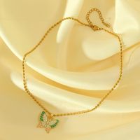 Wholesale Sweet Butterfly Stainless Steel Copper Inlay 18K Gold Plated Zircon Pendant Necklace main image 5