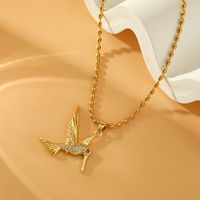 Wholesale Simple Style Bird Stainless Steel Copper Inlay 18K Gold Plated Zircon Pendant Necklace main image 4