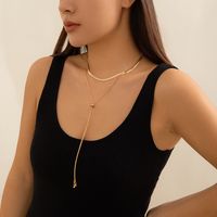 Copper 18K Gold Plated Elegant Geometric Solid Color Layered Tassel Long Necklace main image 3