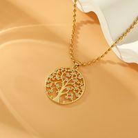 Wholesale Sweet Simple Style Devil's Eye Life Tree Stainless Steel Copper Inlay 18K Gold Plated Zircon Pendant Necklace sku image 1