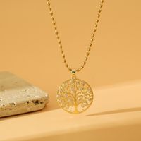 Wholesale Sweet Simple Style Devil's Eye Life Tree Stainless Steel Copper Inlay 18K Gold Plated Zircon Pendant Necklace main image 3