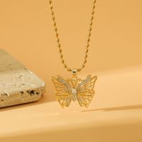 Stainless Steel Titanium Steel 18K Gold Plated IG Style Simple Style Shiny Hollow Out Inlay Butterfly Zircon Pendant Necklace main image 3