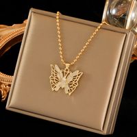 Stainless Steel Titanium Steel 18K Gold Plated IG Style Simple Style Shiny Hollow Out Inlay Butterfly Zircon Pendant Necklace main image 1