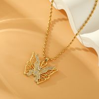 Stainless Steel Titanium Steel 18K Gold Plated IG Style Simple Style Shiny Hollow Out Inlay Butterfly Zircon Pendant Necklace main image 4