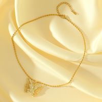 Stainless Steel Titanium Steel 18K Gold Plated IG Style Simple Style Shiny Hollow Out Inlay Butterfly Zircon Pendant Necklace main image 5