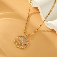 Stainless Steel Titanium Steel 18K Gold Plated Simple Style Inlay Butterfly Zircon Pendant Necklace main image 1