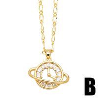 Copper Simple Style Shiny Clock Airplane Hollow Out Inlay Zircon Pendant Necklace main image 5
