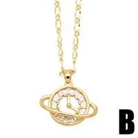 Copper Simple Style Shiny Clock Airplane Hollow Out Inlay Zircon Pendant Necklace sku image 2