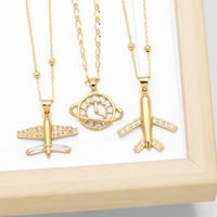 Copper Simple Style Shiny Clock Airplane Hollow Out Inlay Zircon Pendant Necklace main image 1
