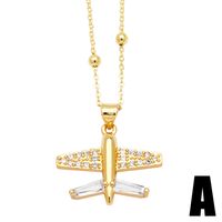 Copper Simple Style Shiny Clock Airplane Hollow Out Inlay Zircon Pendant Necklace main image 3