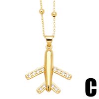 Copper Simple Style Shiny Clock Airplane Hollow Out Inlay Zircon Pendant Necklace main image 4