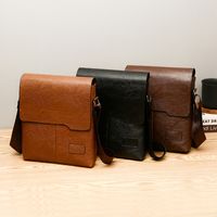 Men's Solid Color Pu Leather Zipper Crossbody Bag main image 3