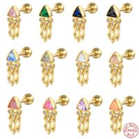 1 Piece Casual Simple Style Triangle Tassel Sterling Silver 18K Gold Plated Ear Studs main image 1