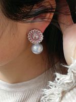 1 Pair Simple Style Shiny Flower Plating Inlay Imitation Pearl Artificial Pearls Zircon Drop Earrings main image 5