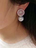 1 Pair Simple Style Shiny Flower Plating Inlay Imitation Pearl Artificial Pearls Zircon Drop Earrings main image 4
