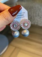 1 Pair Simple Style Shiny Flower Plating Inlay Imitation Pearl Artificial Pearls Zircon Drop Earrings main image 2