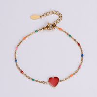 Wholesale Jewelry Simple Style Heart Shape Stainless Steel 18K Gold Plated Epoxy Plating Bracelets sku image 1