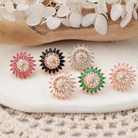 1 Pair IG Style Sweet Shiny Flower Hollow Out Inlay Copper Zircon Rose Gold Plated Ear Studs main image 1