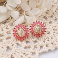 1 Pair IG Style Sweet Shiny Flower Hollow Out Inlay Copper Zircon Rose Gold Plated Ear Studs main image 5