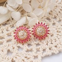 1 Par Estilo IG Dulce Brillante Flor Ahuecar Embutido Cobre Circón Oro De Rose Plateado Pendientes sku image 5