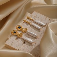 1 Par Elegante Geométrico Embutido Perlas De Agua Dulce Cobre Lapislázuli Chapado En Oro De 18 Quilates. Pendientes De Gota main image 1