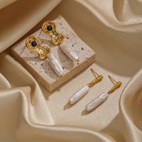 1 Par Elegante Geométrico Embutido Perlas De Agua Dulce Cobre Lapislázuli Chapado En Oro De 18 Quilates. Pendientes De Gota main image 3