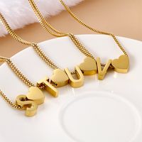 Stainless Steel 18K Gold Plated Basic Letter Heart Shape Pendant Necklace main image 5
