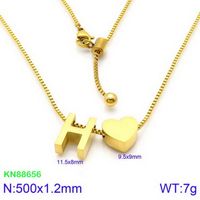 Stainless Steel 18K Gold Plated Basic Letter Heart Shape Pendant Necklace sku image 34