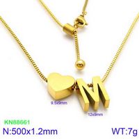 Stainless Steel 18K Gold Plated Basic Letter Heart Shape Pendant Necklace sku image 39
