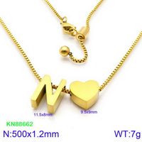 Stainless Steel 18K Gold Plated Basic Letter Heart Shape Pendant Necklace sku image 40